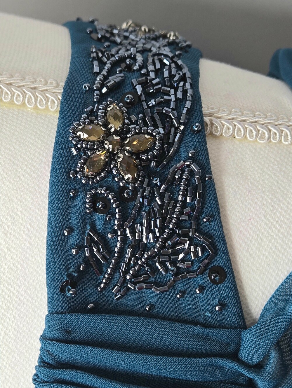 Adrianna Papell Wedding Guest Peacock Teal Beaded Chiffon Evening Gown NWOT 10 - Picture 5 of 14